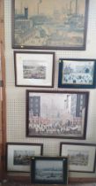 Six Lowry prints framed and glazed