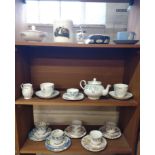 Three Royal Stafford 'Fragrance' pattern cups, saucers, and plates, Grafton tea-for-two service,