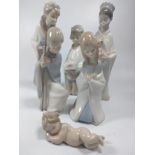 Six Lladro nativity figures, 9.5cm to 21cm. (6)