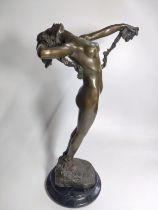 Two Spelter nudes including The Carrier Pigeon by A Genarelli,43cm and The Vine by Harriet Frismuth.