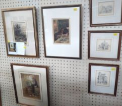 A group of three watercolours, framed, together with three pencil sketches, framed. (6)