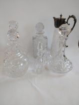 A Mappin & Webb claret jug 29cm and five cut-glass decanters with stoppers, 20cm to 24cm (16)