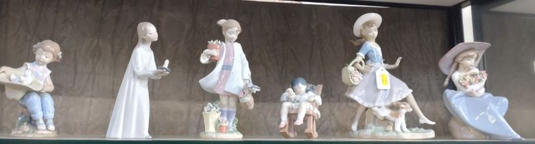 Six Lladro figures of girls, 12cm to 26cm high. (6)