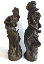 An Auguste Moreau and Belleuse French bronzes. Circa 1890. (cracks and repair to both). 64cm and