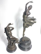 Two Spelter figures, one ballerina (Chiparus) 45cm and one nude reclining in a crescent moon (