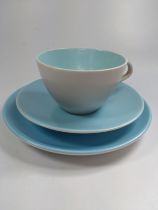 Poole sky-blue and turquoise tablewares including a cheese dish with cover. (49)