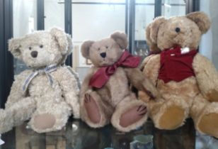 A tennyson teddy bear 42cm, a Boyds Collection teddy bear 35cm, and a Plush Toy Co. teddy bear 46cm.
