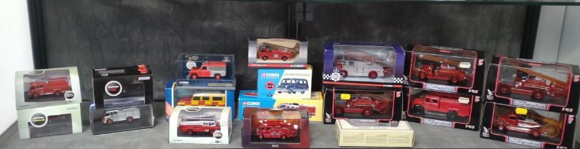 Eighteen fire fighting vehicles by Corgi, Atlas Editions, Oxford, Signature Series and Models of