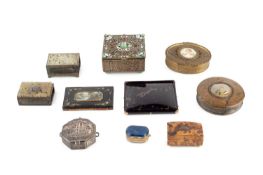 A 19th century tortoiseshell veneered small dome topped box, 5.5cm wide, a 19th century papier mache