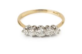 A diamond five stone ring, the graduated old, brilliant and single-cut diamonds in claw setting, two