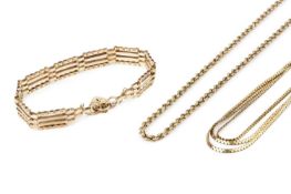 A 9ct gold gate-link bracelet, with padlock clasp, together with a 9ct gold fancy-link collar