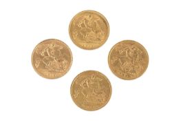 Two Edward VII half sovereigns, dated 1905 and 1908, and two George V half sovereigns, each dated