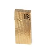 A 9ct gold lighter, with textured decoration and applied enamel Rolls Royce RR motif, lid interior