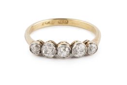 A diamond five stone ring, the graduated old-cut diamonds in millegrain collet settings, two