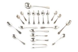 A collection of mixed silver flatware, to include a late Victorian old English pattern sauce ladle