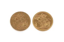 Two Victoria sovereigns, dated 1892 and 1899 (2)