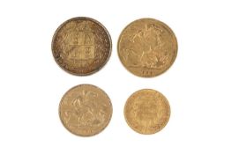 Two Victoria sovereigns, dated 1869 and 1890, a Victoria half sovereign, dated 1900, and a
