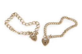 Two 9ct gold curb-link bracelets, each with padlock clasp, both bracelet lengths approximately