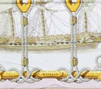 A 'Tribord' silk scarf by Hermès, designed by Julie Abadie, of nautical design, in shades of pink,