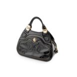 A black patent handbag by Alexander McQueen, with dust bag, and a black patent shoulder bag by Jimmy