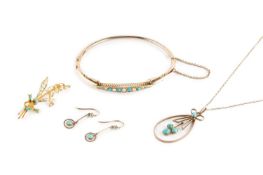 A collection of jewellery, comprising a late Victorian bangle, of hinged oval form, inset with