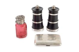 A pair of modern silver mounted ebonised salt and pepper grinders, of tapered form by M. C. Hersey &