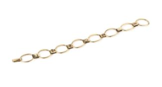 A yellow precious metal fancy-link bracelet, designed as a line of hoop-shaped links, spaced by