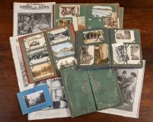 A collection of postcard albums and Suffragette ephemera
