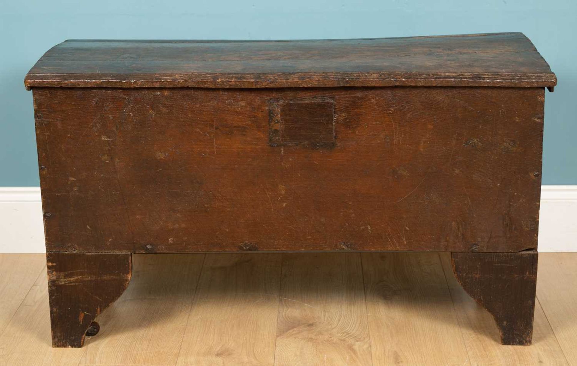 An antique oak six plank chest or coffer