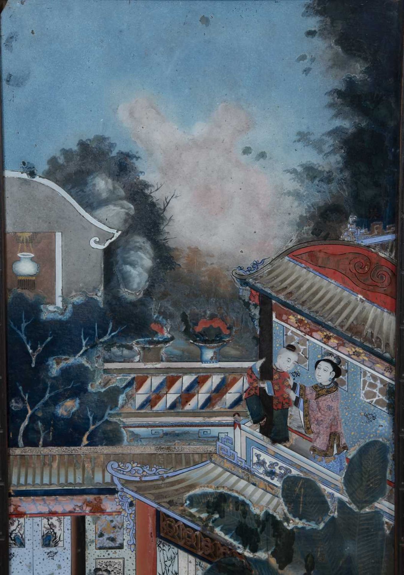 Four large Chinese reverse glass paintings - Image 3 of 14