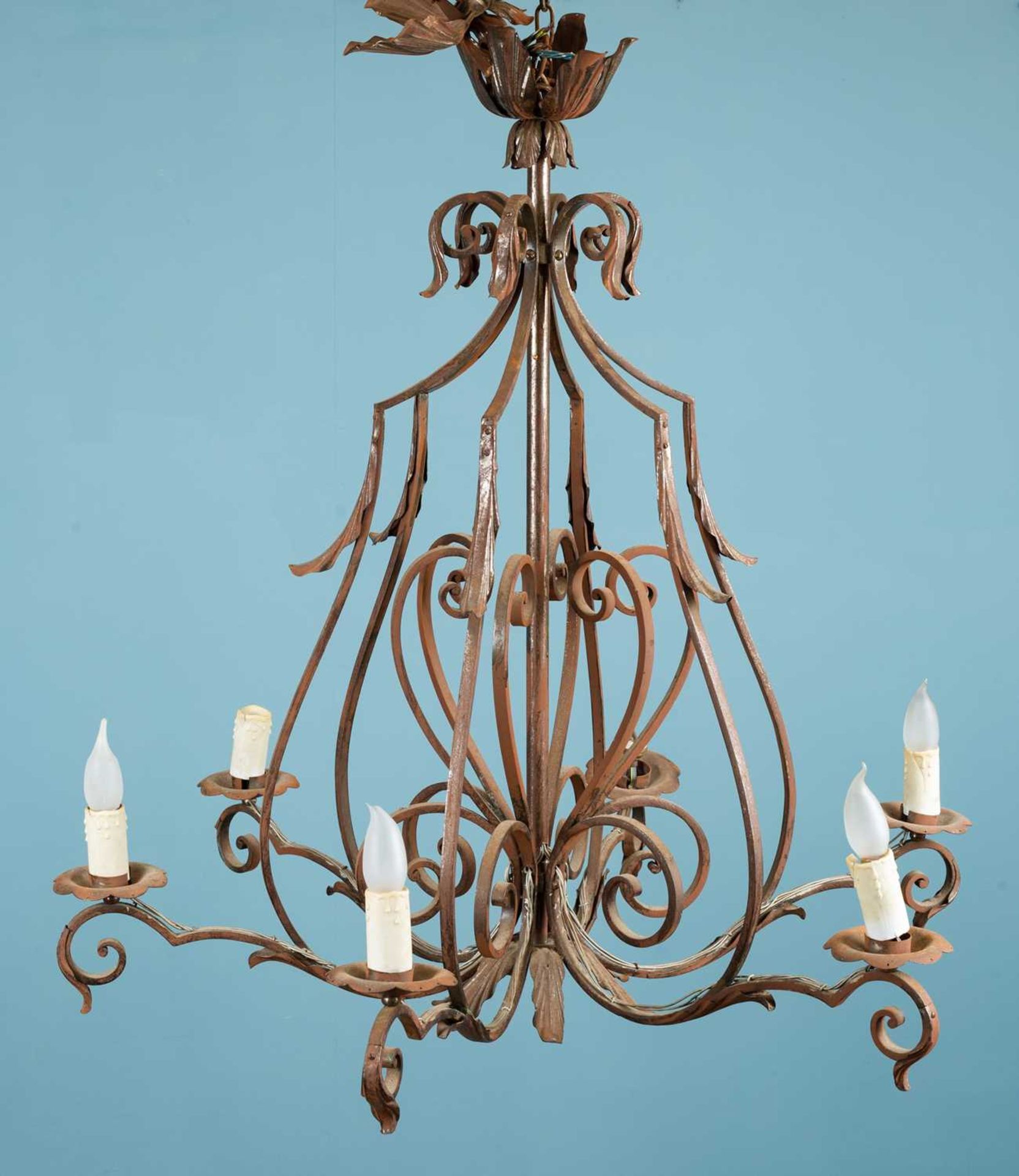 A 19th century antique wrought iron chandelier
