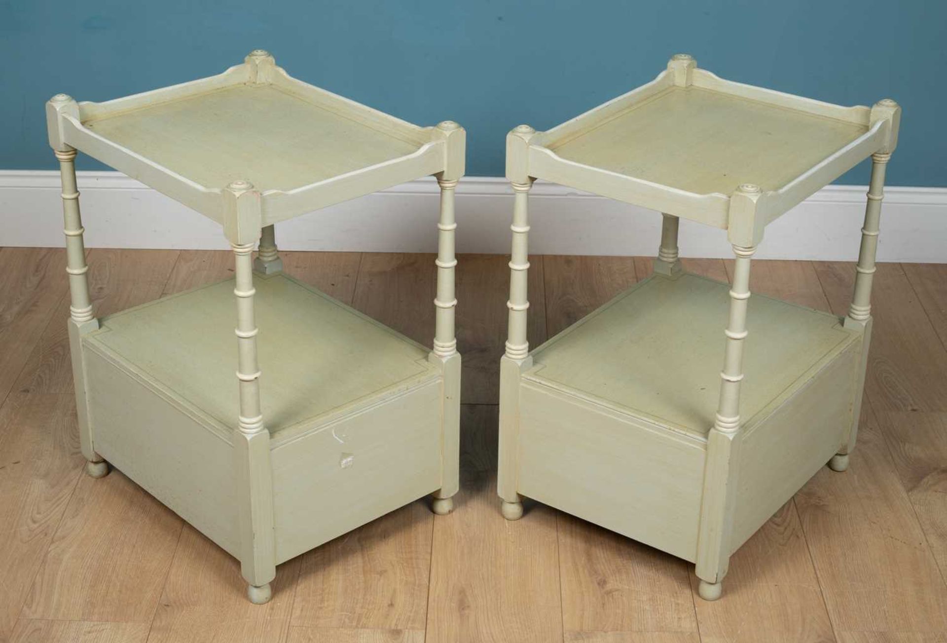 A pair of modern painted two-tier bedside tables - Image 2 of 2