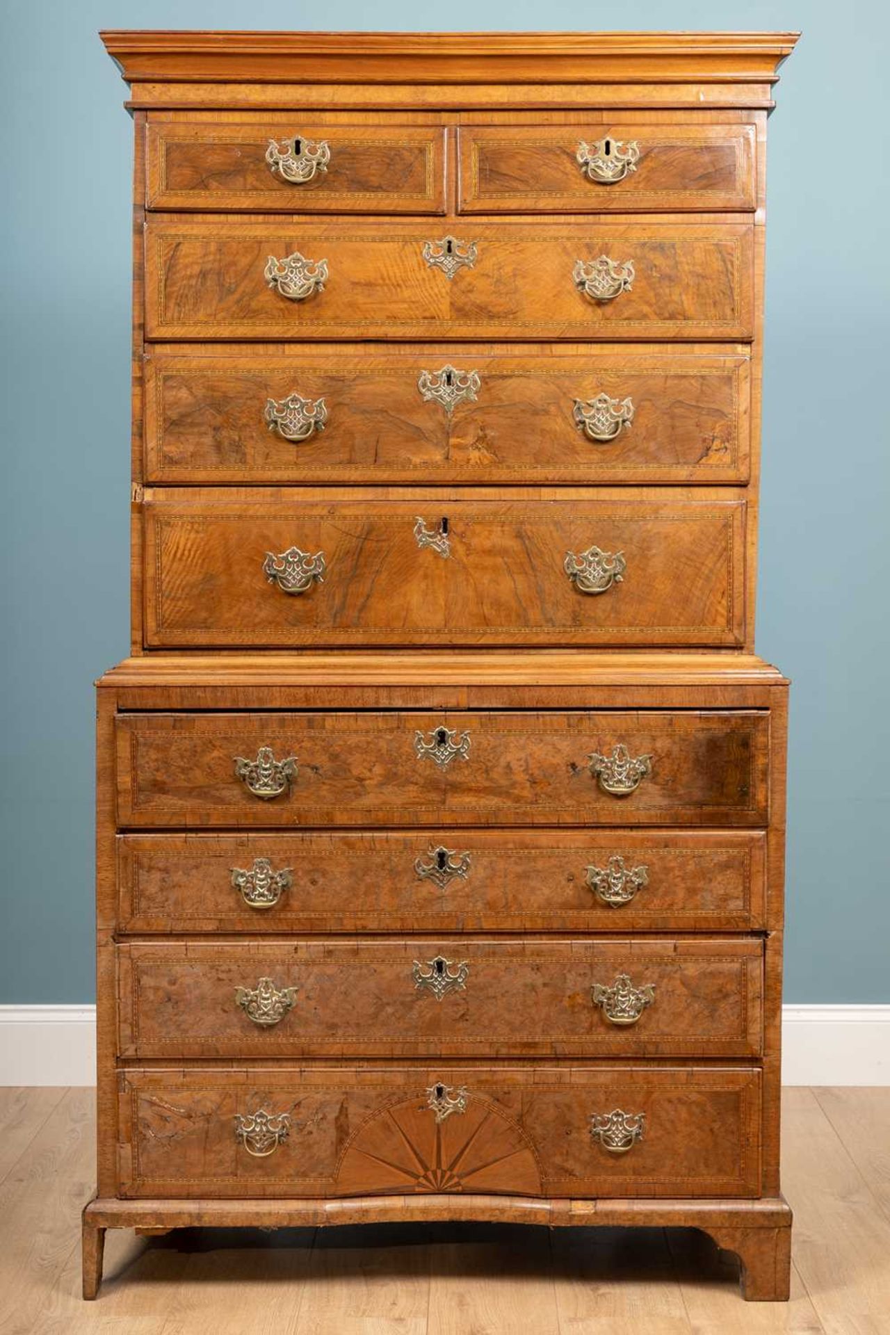 An 18th century walnut secretaire chest on chest