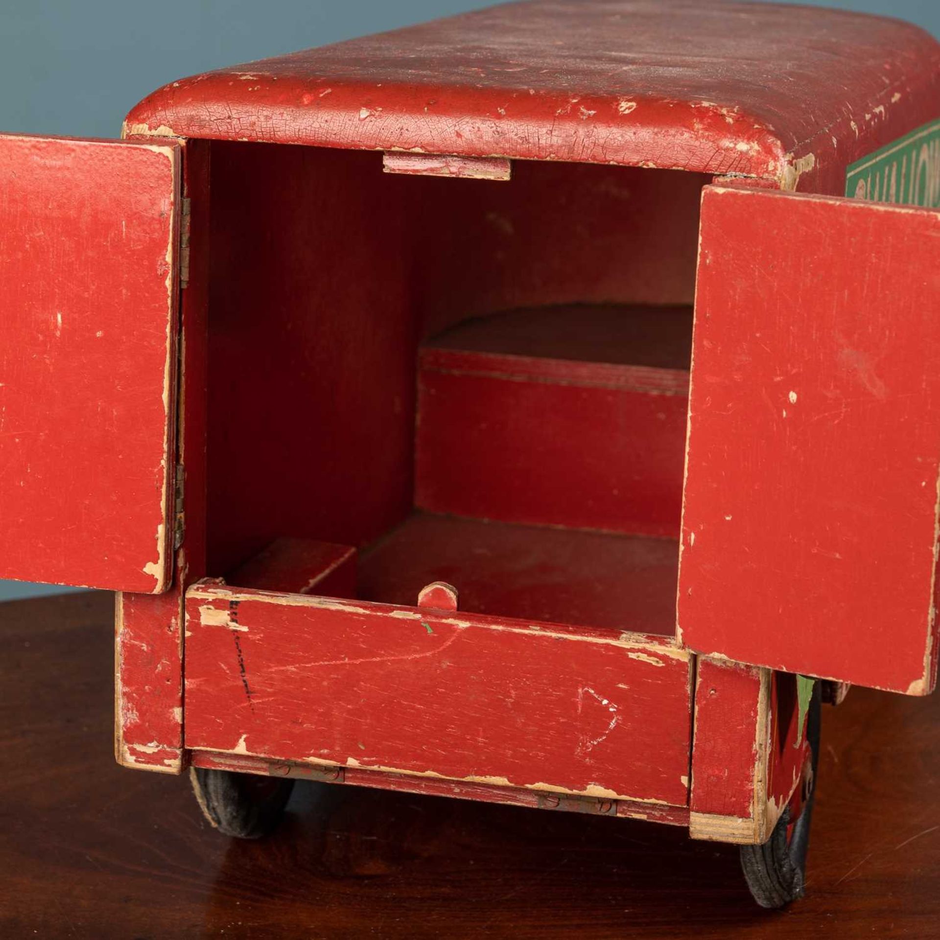 A mid-20th century painted wood and tin toy lorry - Image 3 of 3