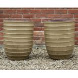 Two ribbed ceramic glazed garden planters