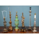 A group of six various table lamps