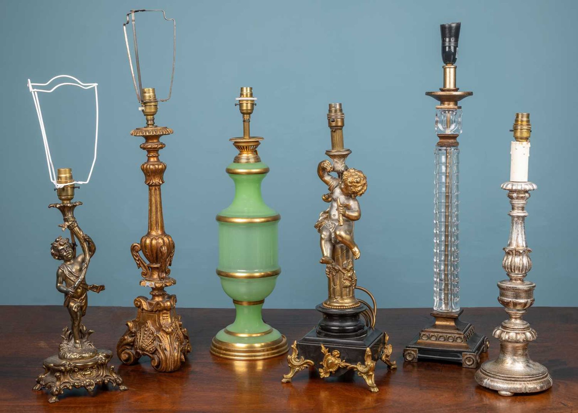 A group of six various table lamps