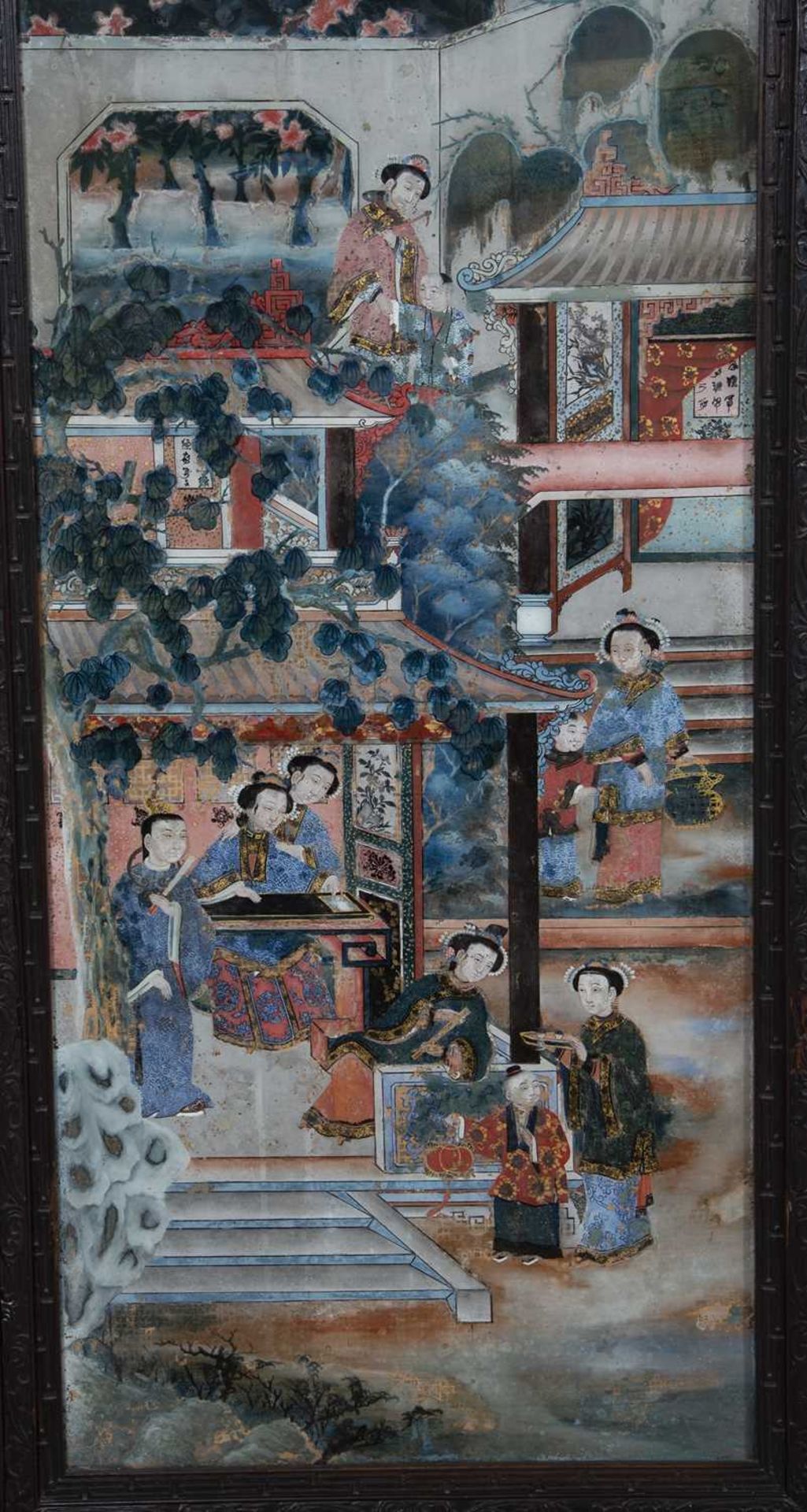 Four large Chinese reverse glass paintings - Image 10 of 14