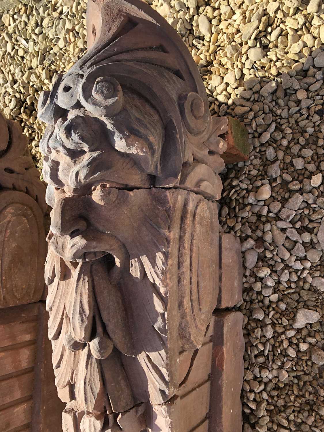 A pair of carved red sandstone architectural scrolling corbels - Image 5 of 7