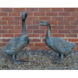 A pair of contemporary bronze sculptures of geese