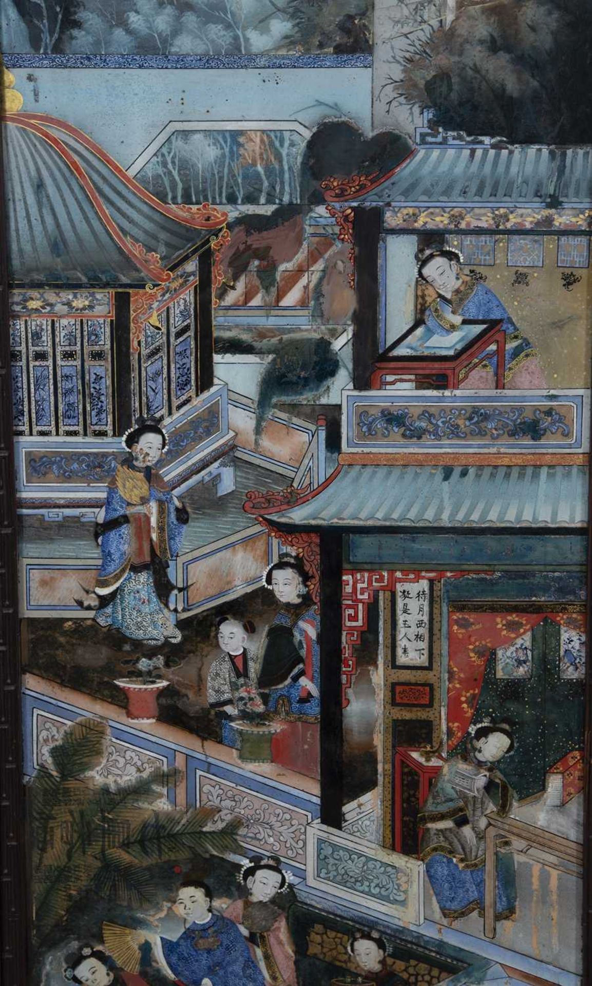 Four large Chinese reverse glass paintings - Image 6 of 14