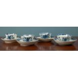 Four 18th century Worcester Mansfield pattern tea bowls and saucers
