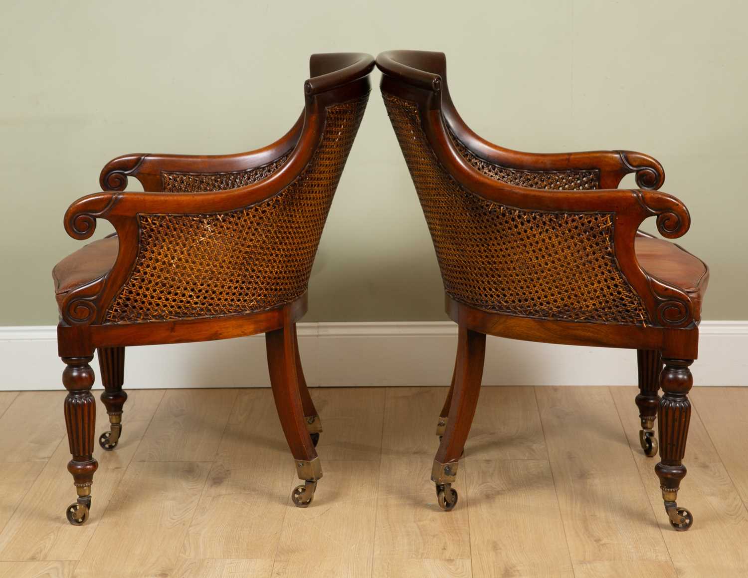 A pair of William IV style caned bergeres - Image 3 of 6