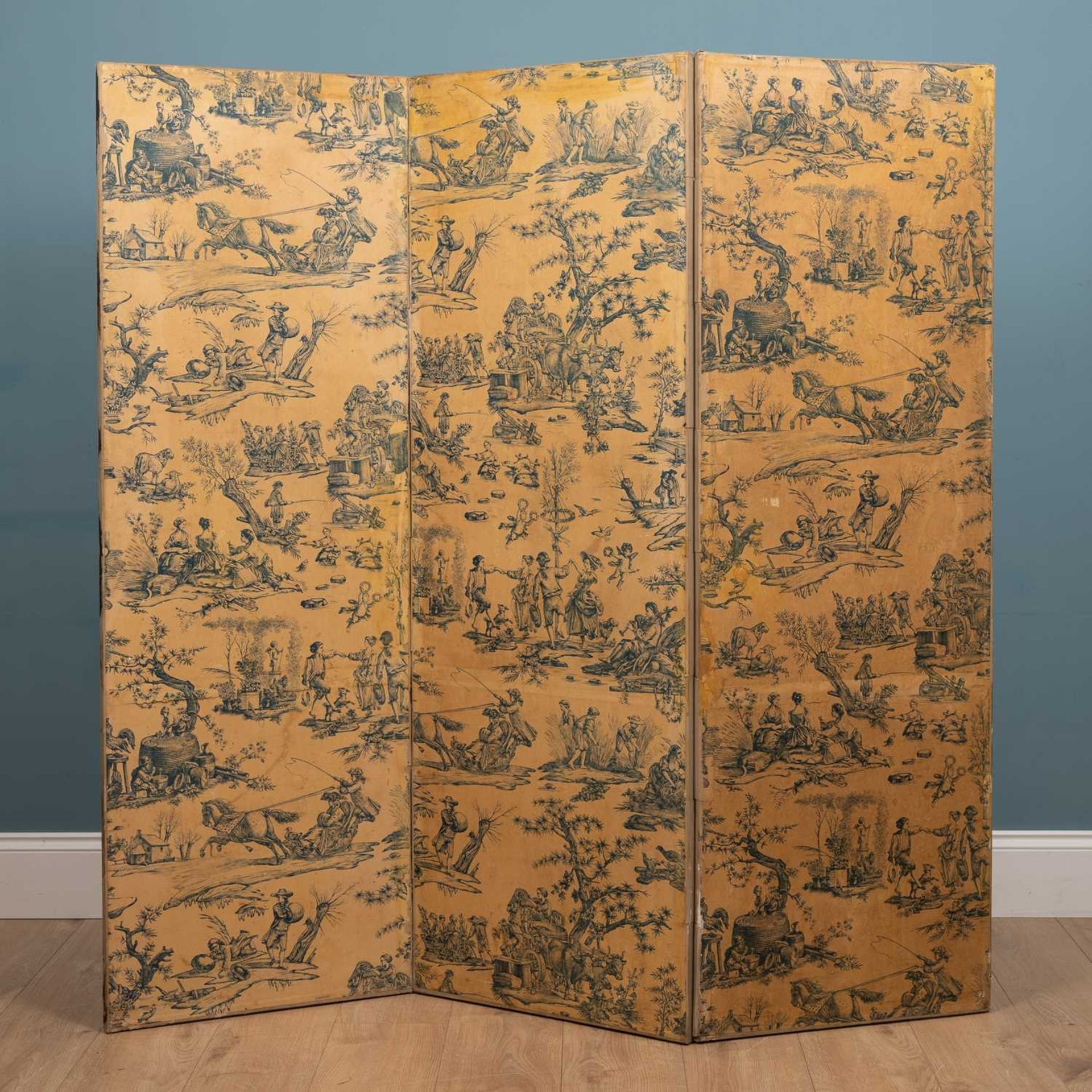 A folding canvas screen decorated with nine 18th century French etchings - Bild 2 aus 10
