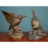 A contemporary bronze sculpture of a Kingfisher and a contemporary bronze sculpture of a Pheasant