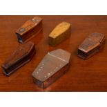 A group of five various novelty snuff boxes