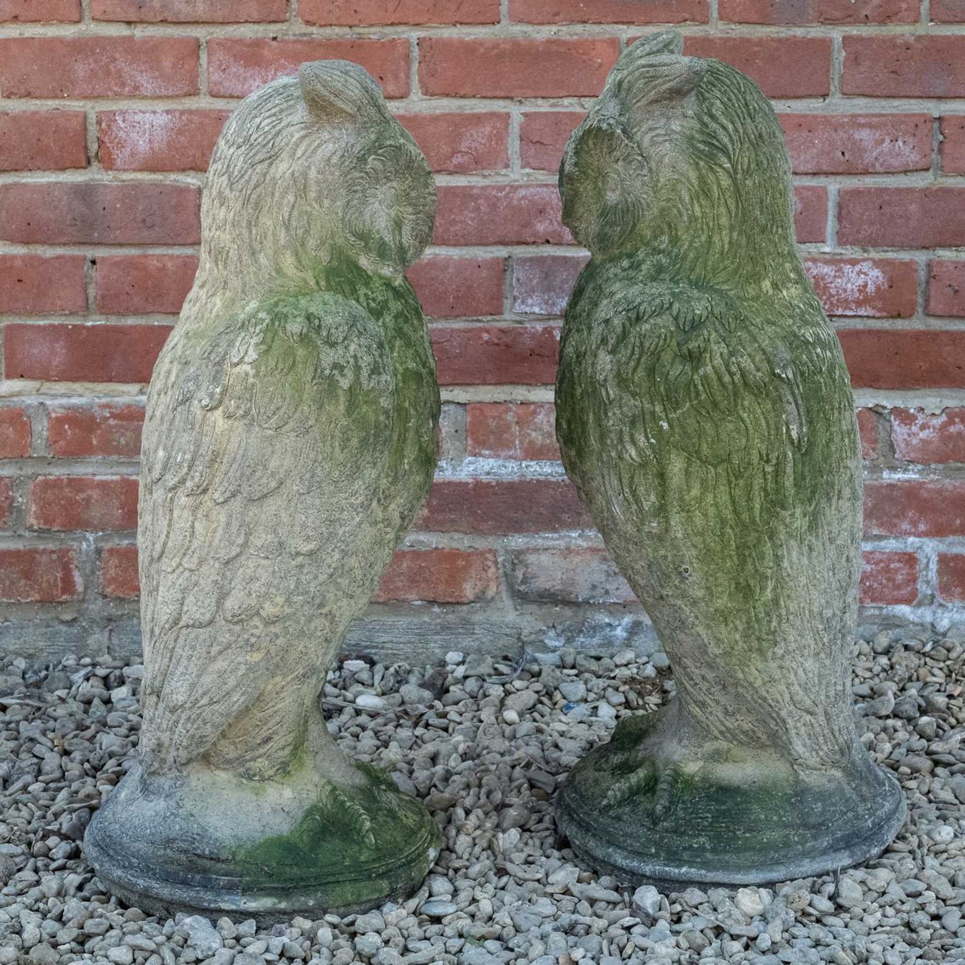 A pair of antique reconstituted stone owl sculptures - Image 6 of 7