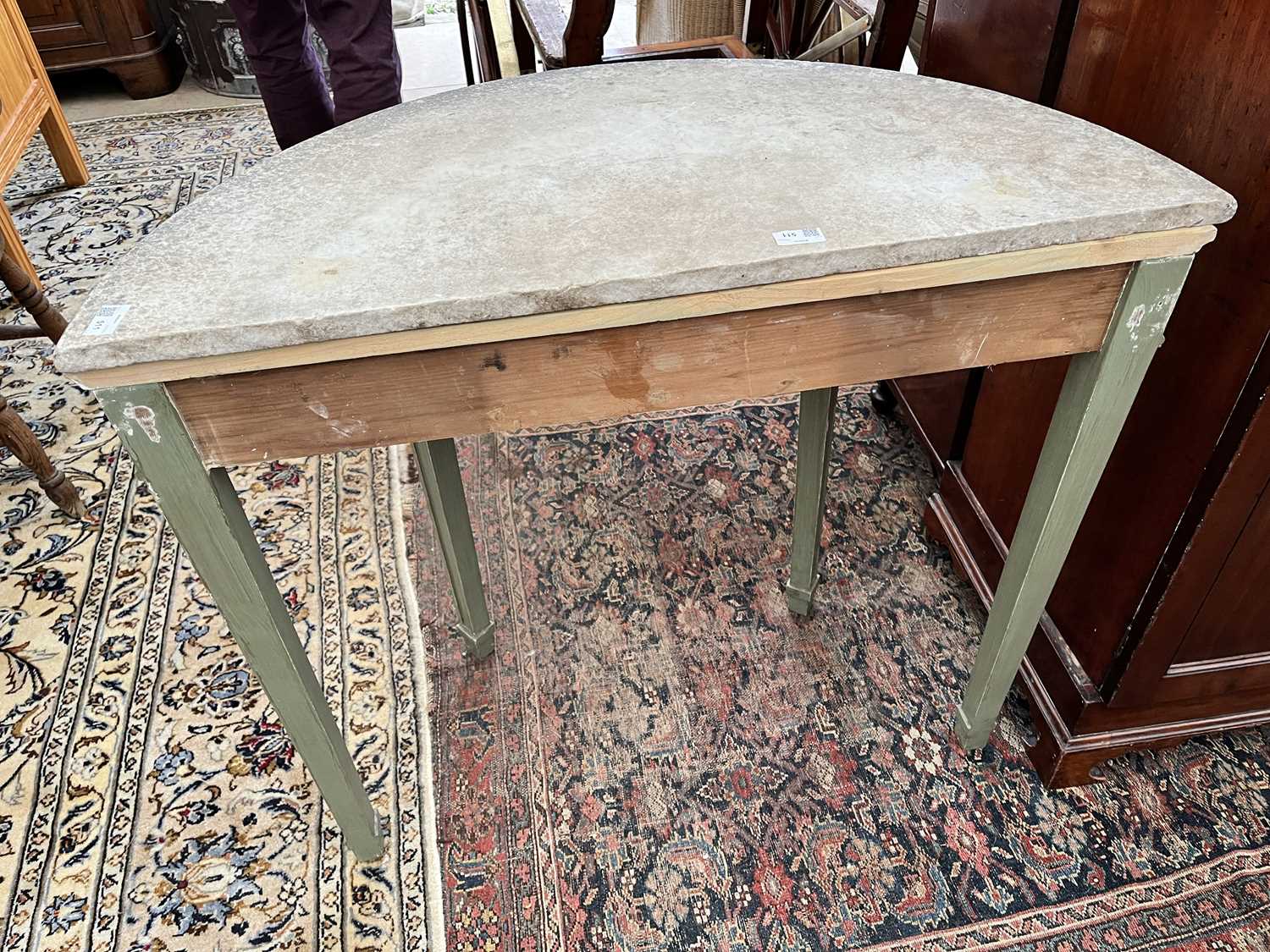 A pair of green-painted, marble-topped D-shaped console tables - Image 5 of 10