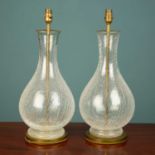 A pair of modern crackle glass table lamps