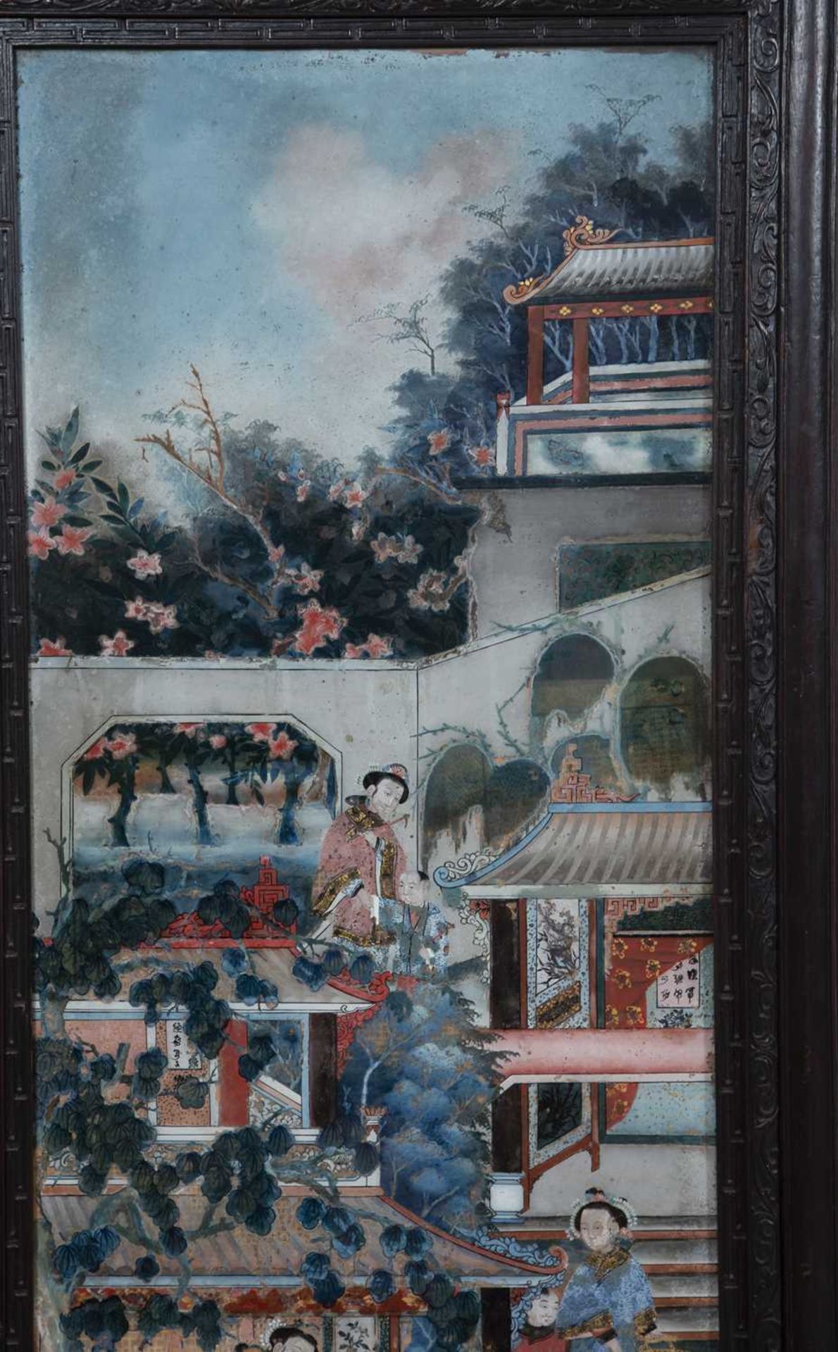 Four large Chinese reverse glass paintings - Image 9 of 14